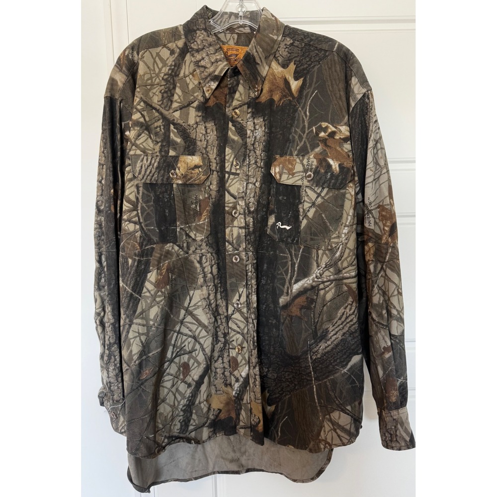 VTG Duxbak Realtree Hardwoods 20-200 Camo Hunting Shirt Mens Large 42-44 L/S